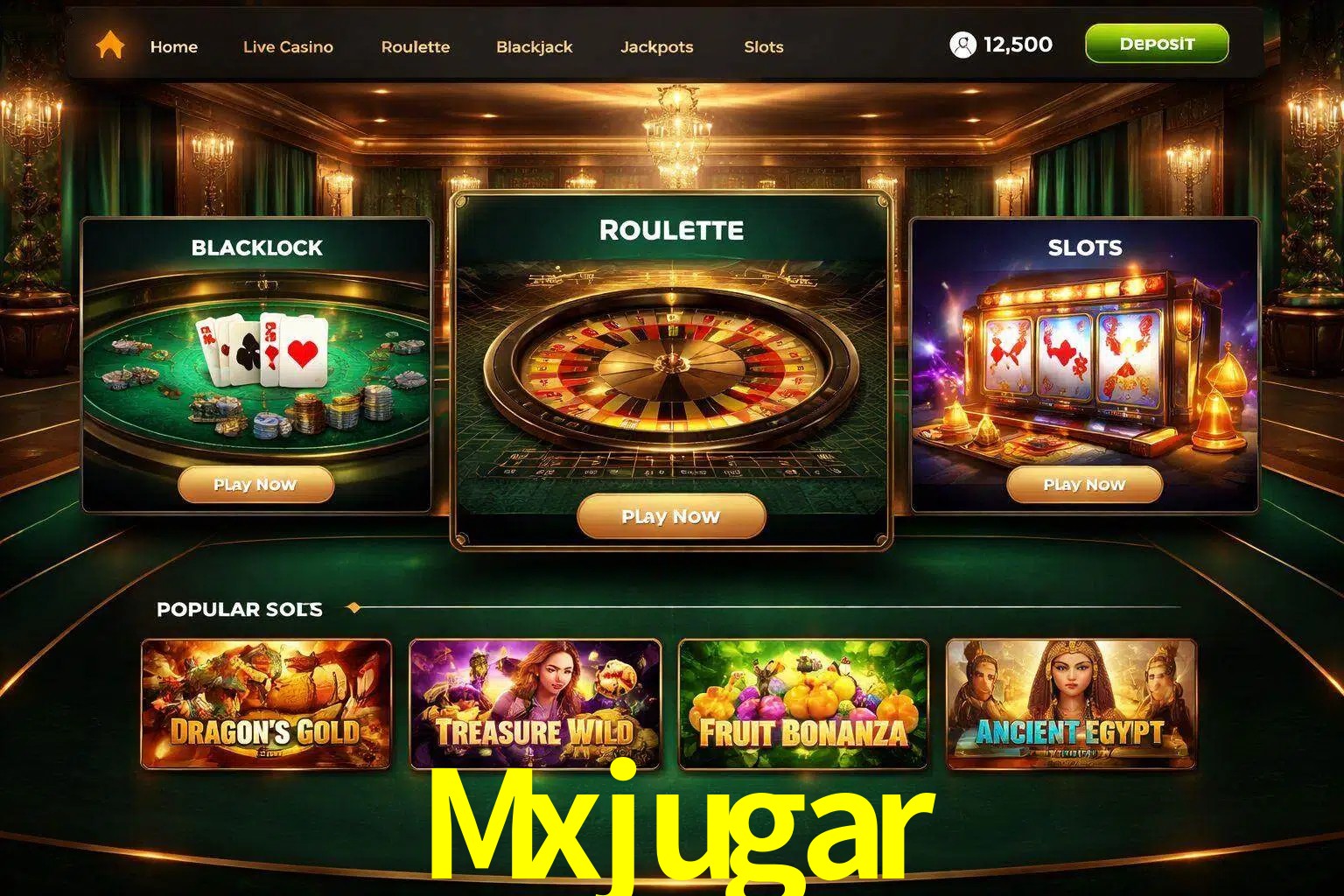 Vista de la plataforma Mxjugar Casino mostrando categorías organizadas de juegos en línea
