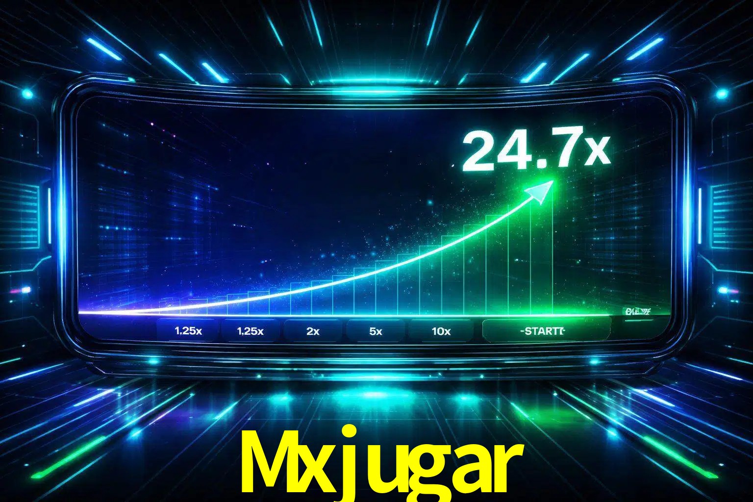 Una pantalla moderna de juego estilo crash con multiplicadores ascendentes, visuales de neón y una interfaz intensa enfocada en la acción.